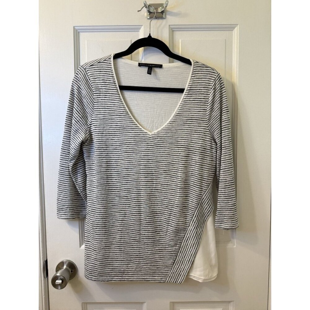 White House Black Market Women’s Knit Black & White Striped 3/4 Sleeve Top S